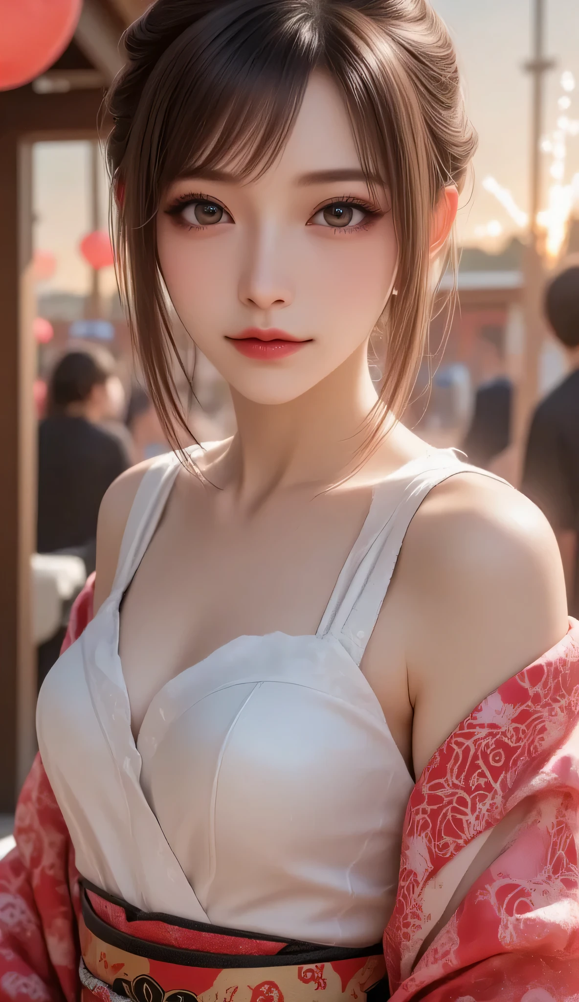 best quality, masterpiece, ultra high resolution, (lifelike:1.4), original photo, 1 girl, Off the shoulders, Cinema lighting,Beautiful nipples,A beautiful girl with a beautiful appearance,