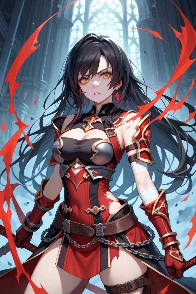 Girl, pointy ears, red eyes, dressed in armor, vampire,4k, Full body
