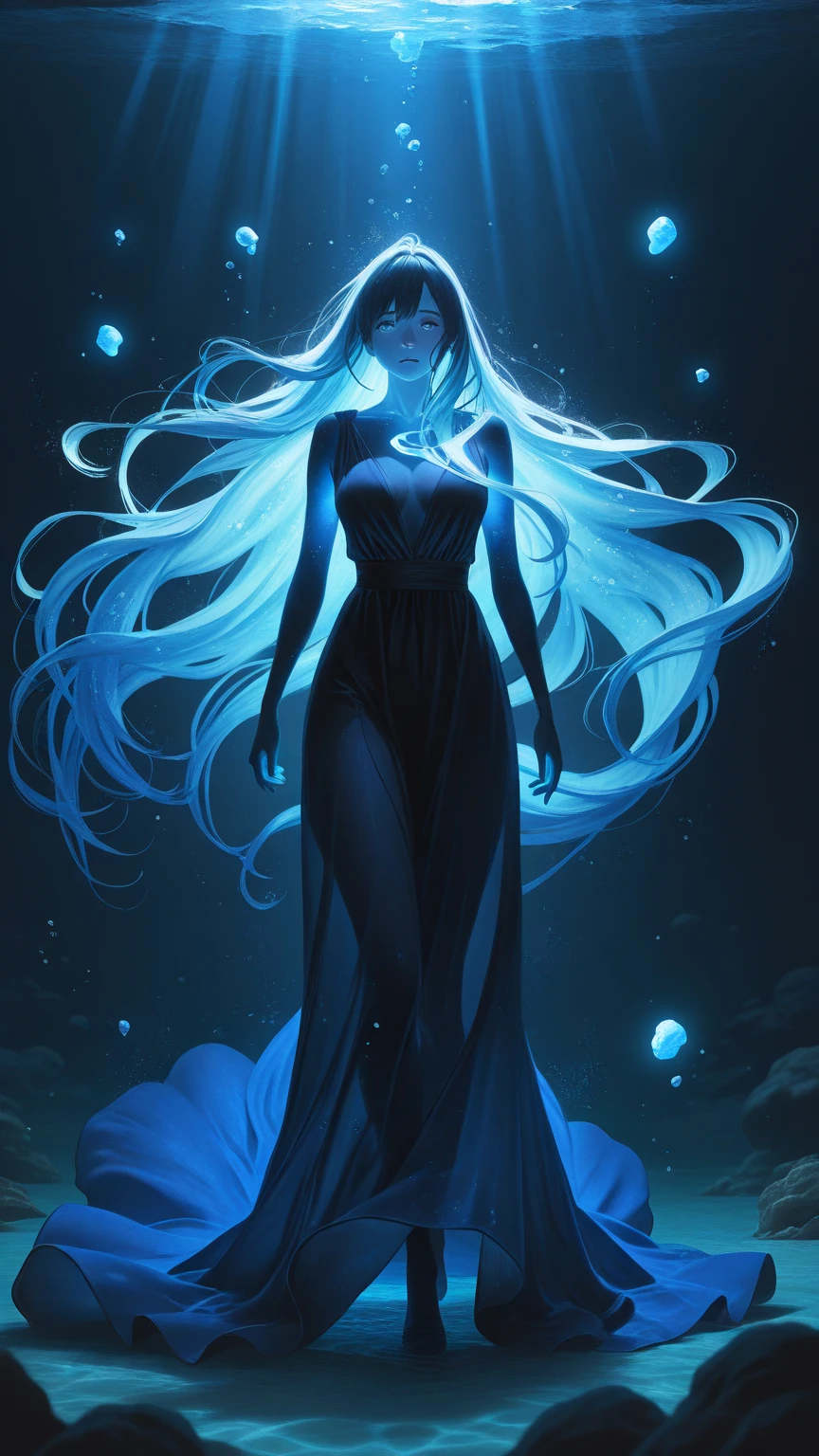 beautiful, glowing, black smoke, ghostly, woman, masterpiece, best quality