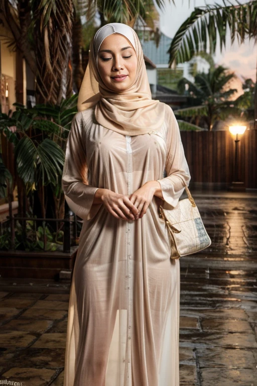 34 Years old, Indonesian MILF, wearing Wide Hijab, perfect curvy body, natural Huge breast : 42.9, gorgeous eyes, Soft smile, Gamis, necklace, hairband, Nightime walk, City garden, Excellent lighting, Dark colors, Clean lines, MP, Canon EOS 250D, 300dpi F2.