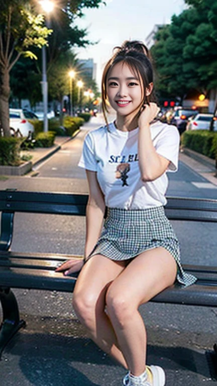 A smile、Legs open、white sock、Plaid school miniskirt、A smile、bangss、、A dark-haired、eye shadow、Crab crotch、 (Butt view), Perfect ass、waist - shot、Bend over and stick your ass out and show it、thigh closeup, bottom body close up、Woman showing her buttocks illuminated from behind,、Crowded intersections、A path that many people take、Bustling downtown、Half body shot、Blouse、Angle from below、Perfect full nudity、Very sad look、Lower body up、Very troubled pose