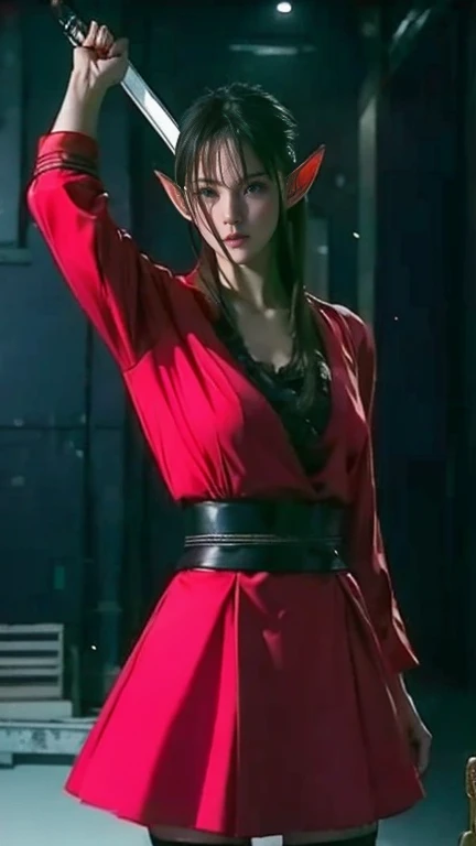Fighting Stance,,Cat ears girl,Catwoman,Streamlined figure,Red eyes,Moist hair, Female lips,, Female lips, oiled, Wet mouth,,Full figure,Slim waist,Loose fitting robe,Backlight、Backlight。