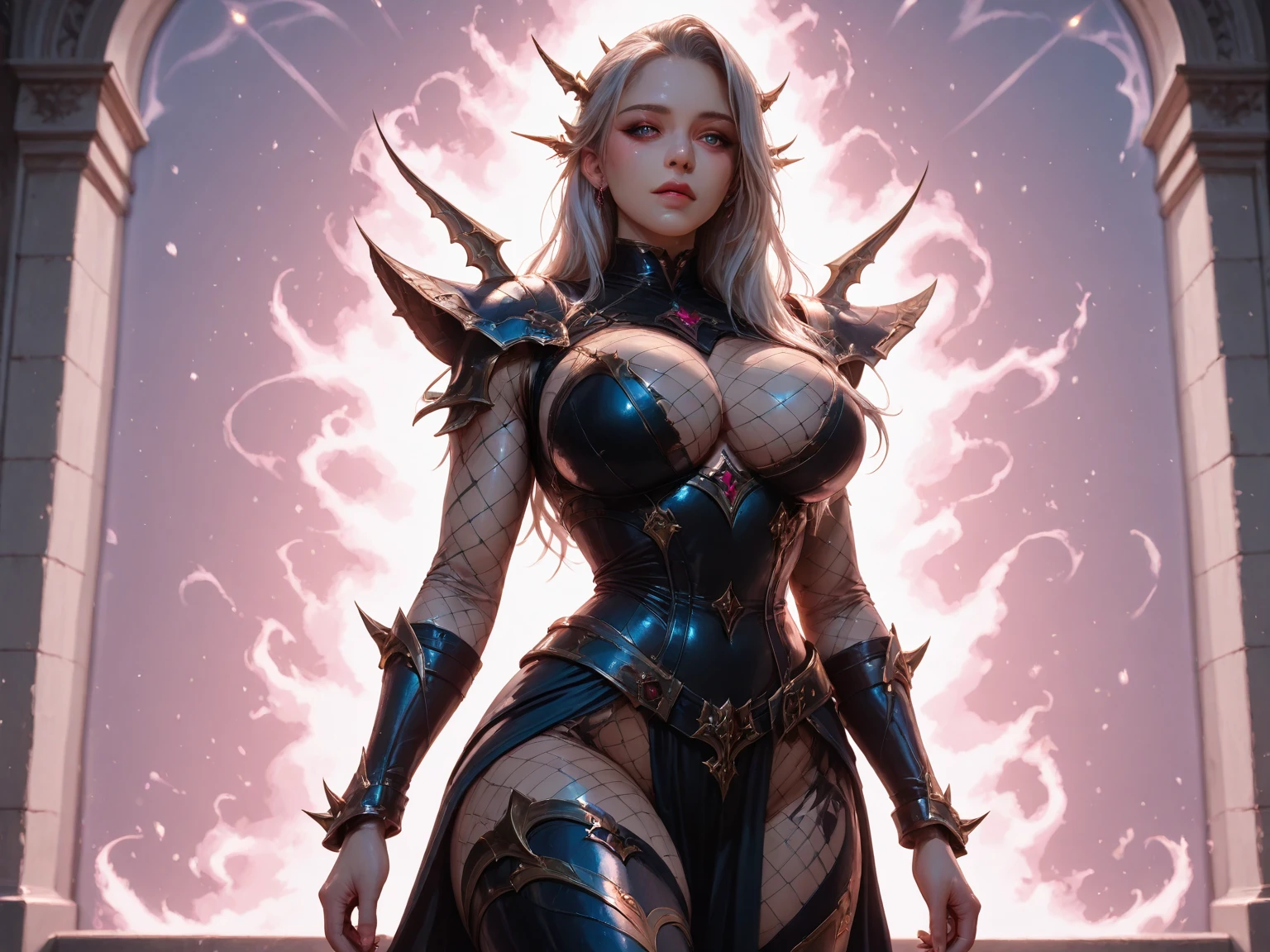 NSFW coven evelynn, hyperdetailed intricately detailed art trending on Artstation triadic colors Unreal Engine 5 detailed , 8k resolution, deviantart masterpiece, topless, glowing red eyes, huge breasts, cocky smile, seductive pose with hands above head