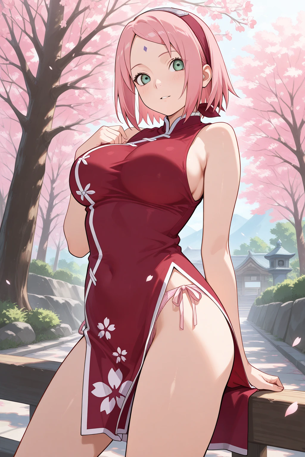 Sakura haruno in the park, nude, nice, naked, red shirt, no pants
