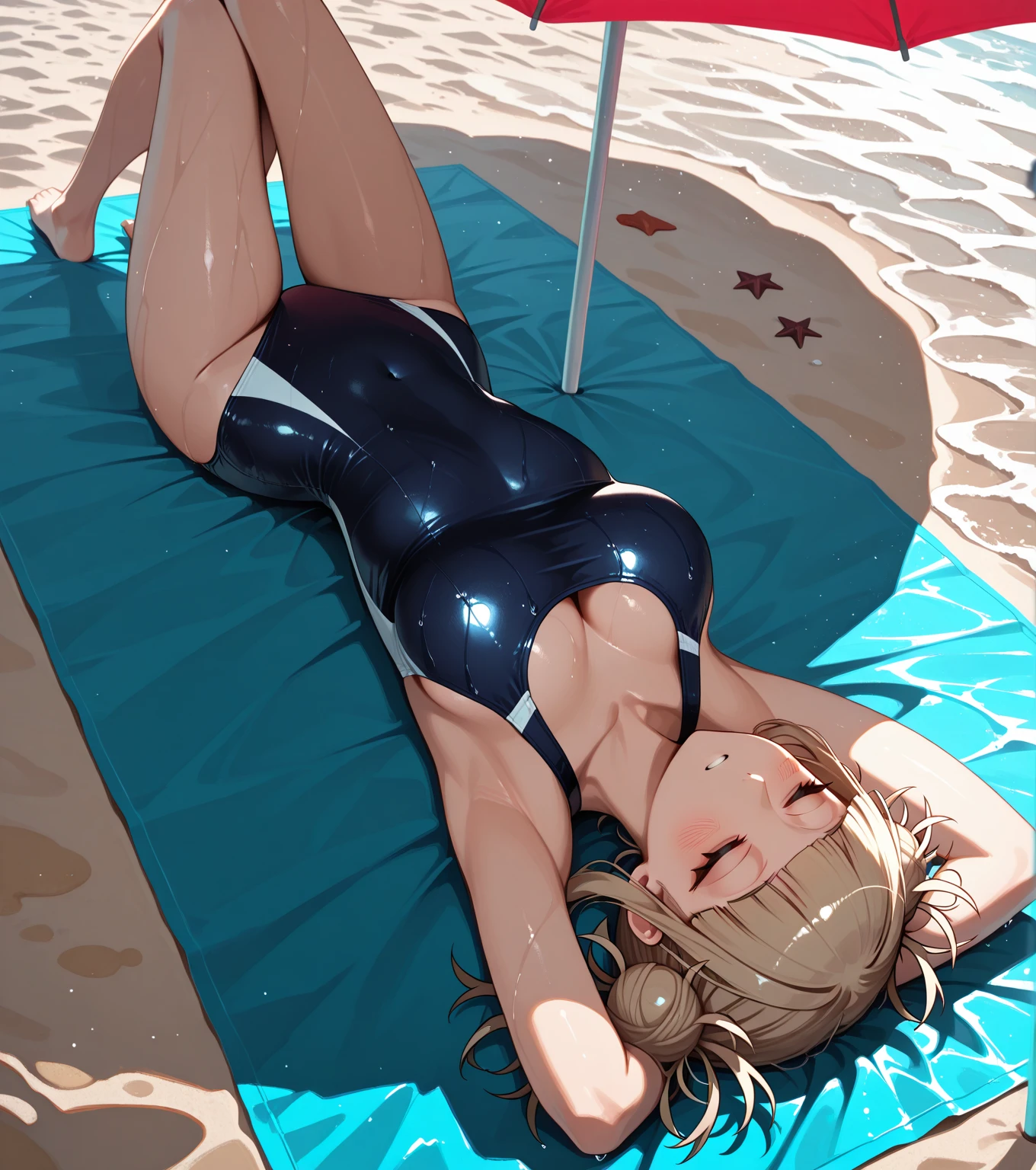 A Princess、Open your crotch、Shyness、embarrassed from、panties small、sprawl、a blond、Clear liquid leaks out of the ??????、 animesque、from the rear、all-fours、perfect buttocks、The bikini、sea side、View here