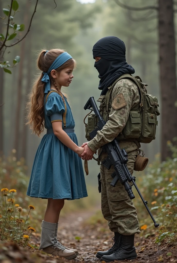 Illustrate for me a tall, handsome, Russian military man wearing a balaclava fucking an innocent-looking, small, and adorable girl.