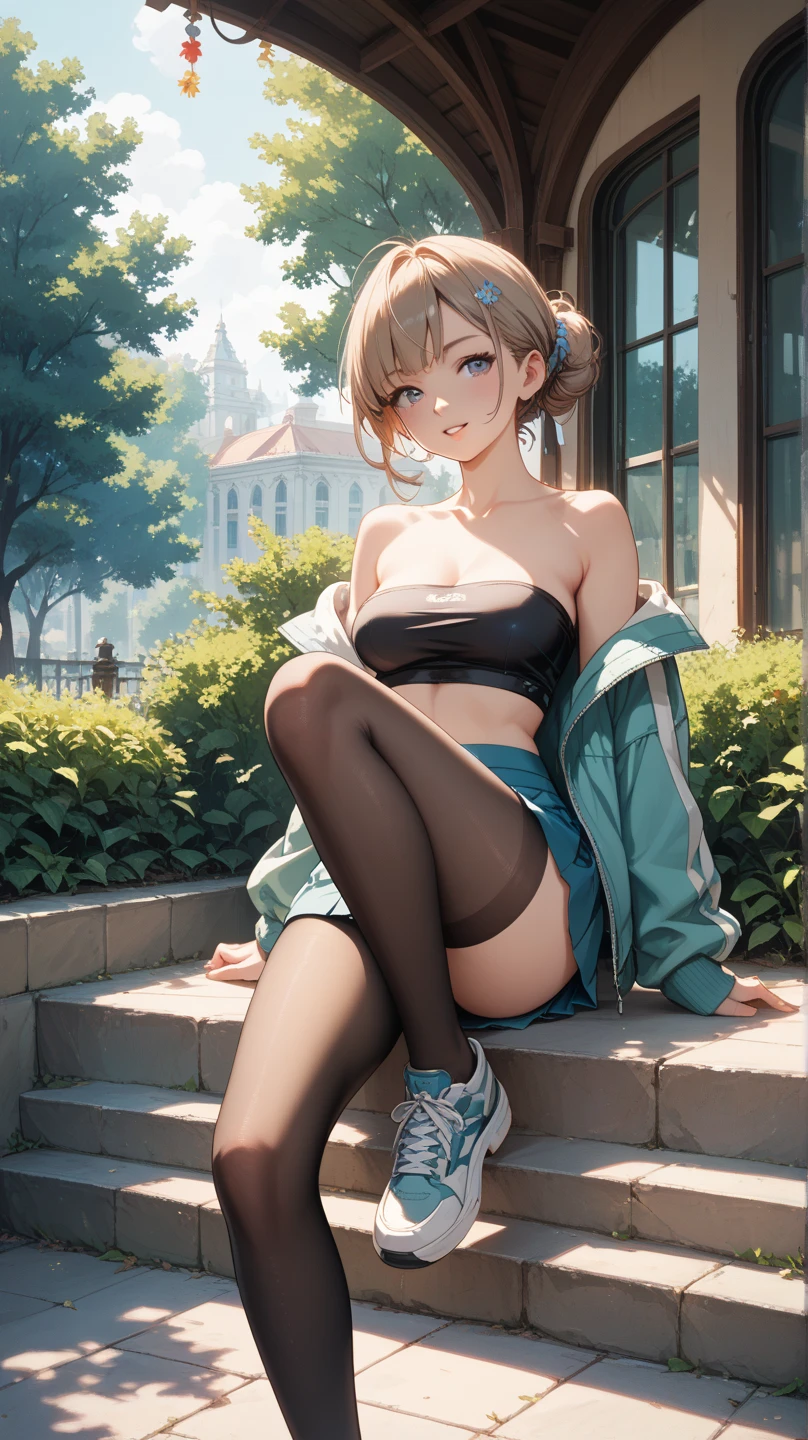 masterpiece、((focus on the face)),、 (full body shot、Full body photo including face)、 ((Cute symmetrical face))、Eyes of minute description、beautiful girl、outstanding style、slender body、(small butt、thin thighs)、upward glance、smiling、below knee length skirt、pantyhose、(high heels、anklets of the same color)、standing、Photo showing the whole body、OL、handbag、head to toe photo、please describe the face、small earrings、beautiful background、A park with cherry blossom trees in full bloom in the background、