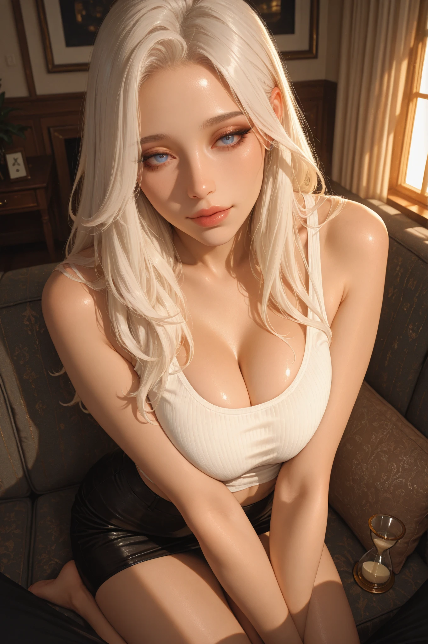 8K, Ultra High Definition, Super detailed, grown woman of 40 years, milf, sexy woman Shiny detailed hair, detailed face, normal landscape, solo, looking at viewer, {{best quality}}, {{masterpiece}}, {{ultra-detailed}}, {detailed light}, ultra high quality eyes, detailed eyes, perfect eyes, large eyes, yellow eyes, wearing a metallic dress, white hair, long hair, beautiful, skinny body, White skin, slutty, erotic, blushing, open mouth, standing in suggestive pose, ((nsfw))