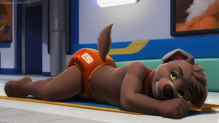 (((bathroom))) , kangaroo , big ears , pink ears inside , black nose , ((((totally white eyes)))) , ((((orange color one piece swimsuit)))) , (((((((orange swimsuit))))))), (((((black belt))))) , (((red boxing gloves))) , black eyebrows , big tail , (((white pendant with purple medallion))) , (((((muscular body))))) , (((zonkpunch))) , ((((detailed shading)))) , male , standing , half closed eyes , lean , fully body , (((light orange body))) , big head , big nose , cute eyes , sexy body , front view , ((thin waist)) , muscular chest , ((3d shading)) , cute eyes , (((extremally cute))) , (((cruzes arms))) , pov , (((blushed))), (((eyebrows down)))) , ((against glass wall)) , white smoke , ((ahegao)) , tongue out , holding ears , lot of saliva , chibi , sleeping, male