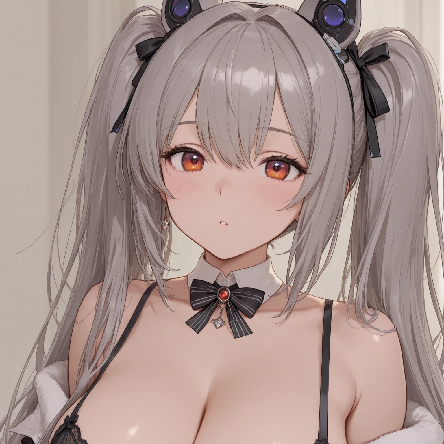 highest quality　High resolution　one young beautiful woman　red eyes　Beautiful gray hair　medium perm　cute soft girl　Cat ear　Seductive naked cow pattern underwear　church　nun cowgirl cosplay　magic monastery robe　breastfeeding service　The huge breasts of a virgin killer with amazing charm　Sexless　breast milk　gasp　incest　angry face