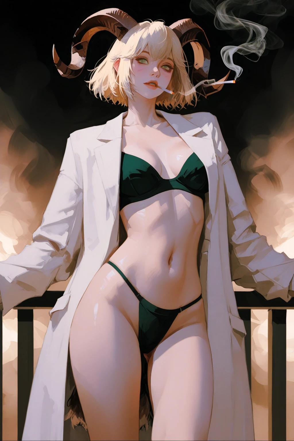 masterpiece, best quality, mature woman, blonde hair, sharp eyes, curvy body, dirty alley, thong, besides dumpster, front view, hand on thighs, hopeless eyes, despair eyes, slave tattoo, syringe, junkie, tattoos, eye bags, tired, eye shadow, (skimpy clothing), bend over, flirting expression