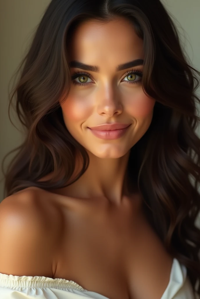 realistic Beautiful sexy brunette woman in selfie