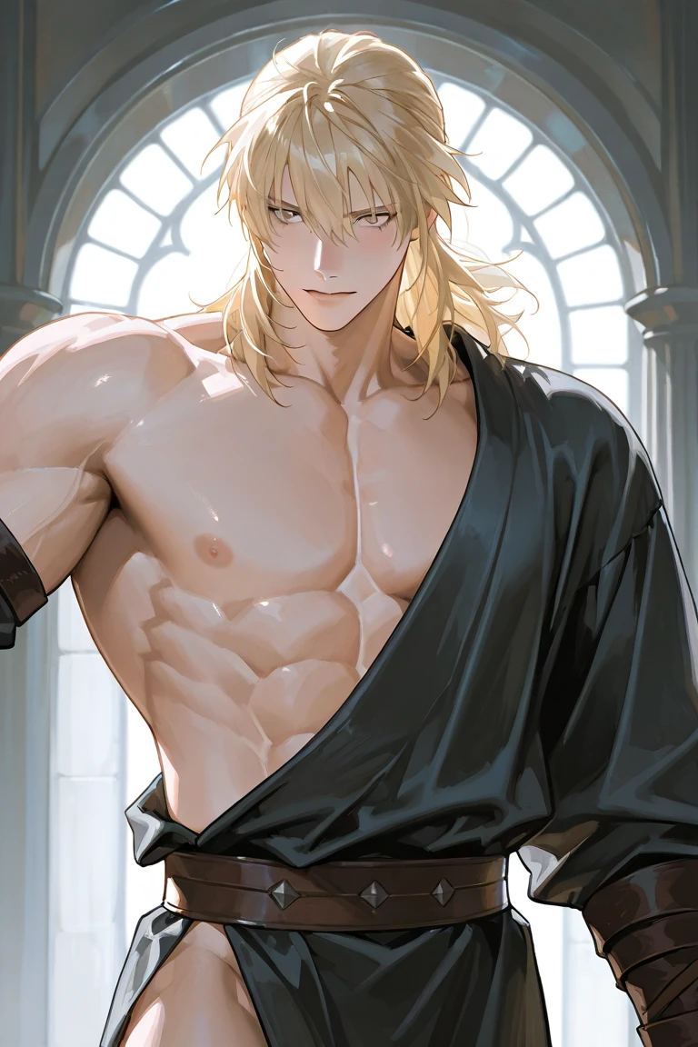 {{1boy}}, {{solo}}, perfect male body, shiny skin,  holding, underwear, sweat, nude , Best quality, masterpiece, highly detailed wallpaper, ray tracing, exquisite, long hair, cat ears, handsome face, detailed and exquisite face portrayal, gentle expression, earrings, headdress, jewelry, armbands, bracelets, breast studs, collar, navel, wet,