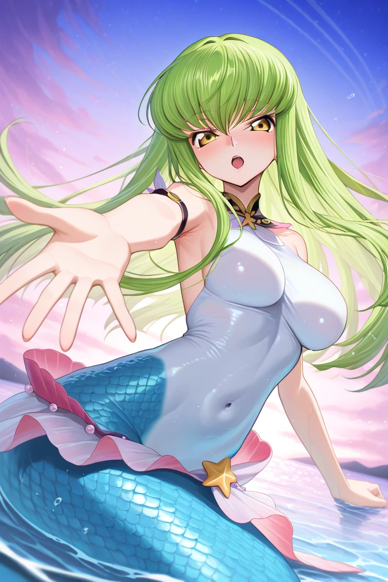 Yamato  (Wano Style) Earrings, High Ponytail, Large Breasts, Multicolored Hair, Bright green hair, horn, Embarrassing, 1 girl, alone,smile, Parody, Anime Coloring、nude, No under we are, Wild Rift, Beautiful legs, View your vie私たちはrs、In 4K、High resolution、alone、Completely naked、Upper Body、フルnude，Nipples、、Look forward、Female organ，Please raise your hand、Big Breasts、(((The body is slim)))、Sandals、Bristles、(((pubic hair)))、(((フルnude)))、((blush)))