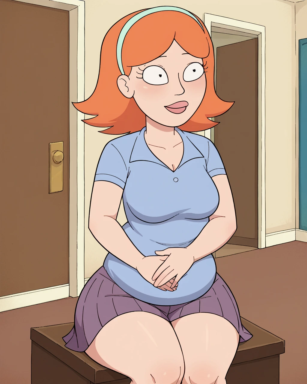 rating_explicit, Mertle_Edmonds, 1girl, little_child, female_child, curvy orange hair, long hair, round green glasses , (completely nude:1.2),pussy,niplles,room, looking at viewer, chubby, full body, smiling, shy, score_9, score_8_up, score_7_up, score_6_up, score_5_up, score_4_up,