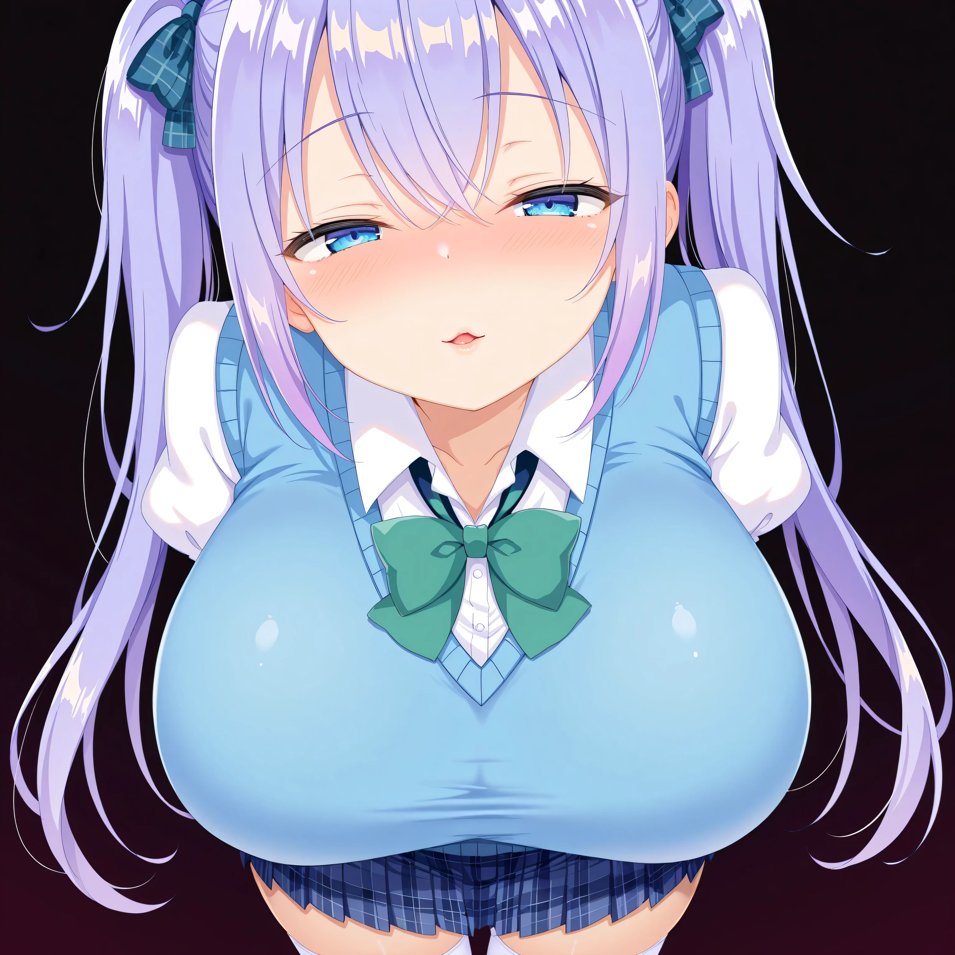 HIMEJIMAKINOKO, LIGHT PURPLE HAIR, TWINTAILS, HAIR BOBBLES, polka dot, VERY LONG HAIR, YELLOW EYES,,, large breasts, , solo nipple ,Running around、 busy street wet, crying