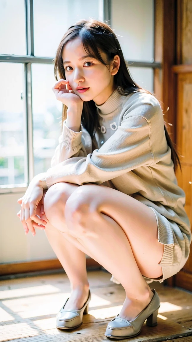 (((Sit with your feet aligned on the toilet bowl:1.8, Put your elbows on your knees:1.3, Taking off pantie:1.8, The lower part of the body is bare:1.8, Sweatshirt:1.5))), ((Toilet in a private room:1.5)), 1girl in, 独奏, 18year old, 7headed body, Ideal ratio body proportions, erectile nipple, short-hair, A dark-haired, With bangs, small tits, A slender, Small buttocks, beauty legs, Skinny Legs, surrealism, Cinematic lighting, depth of fields, One-person viewpoint, F/1.8, 135 mm, nffsw, masutepiece, ccurate, ((Anatomically correct:1.3)), Textured skin, Super Detail, high details, High quality, awardwinning, Best Quality, hight resolution, 8K