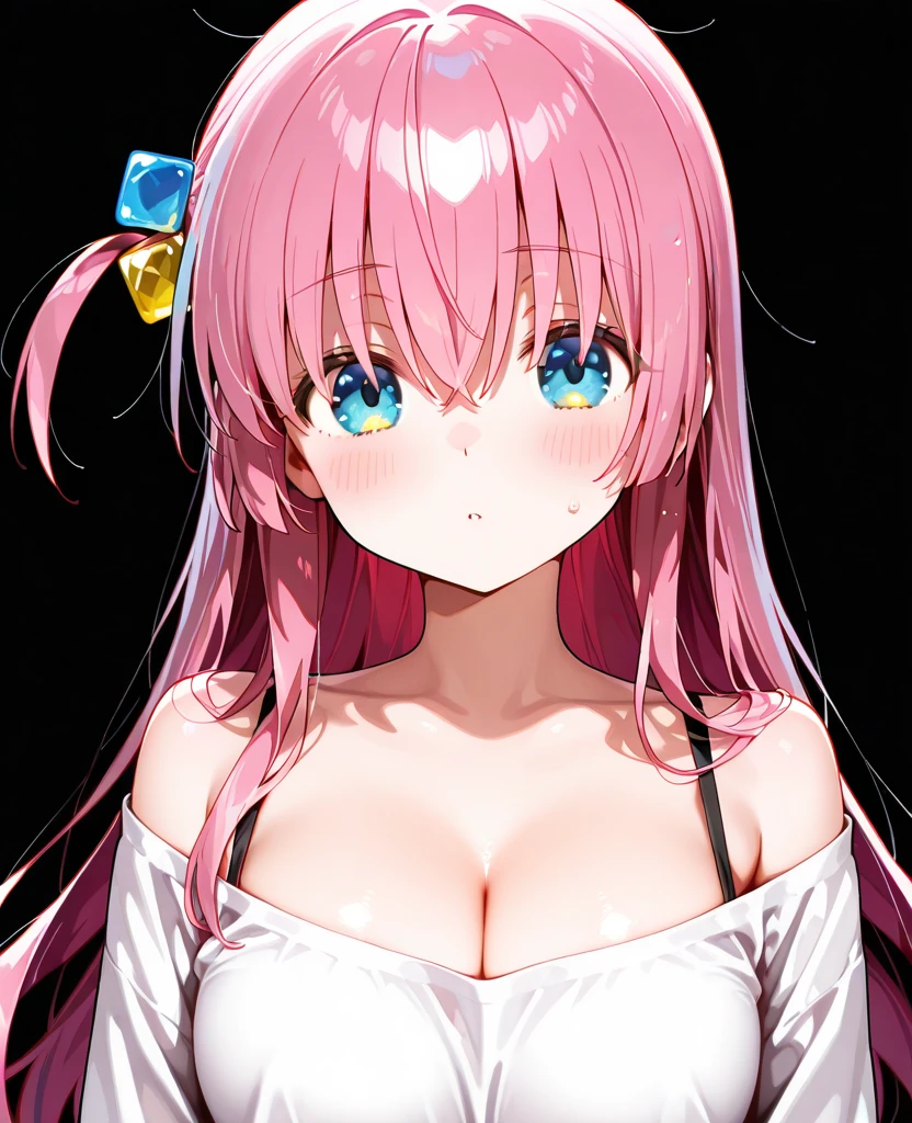 (((Browsing Caution:1.5))){{masterpiece:1.5}},{Detailed and beautiful depiction 1.5},Official Art,Beautiful adult woman 1,Megurine Luka,Pink long hair,blue eyes,Large Breasts,Facing forward,Erotic temptation,Black Bra,Black shorts,Sexy Underwear,bedroom