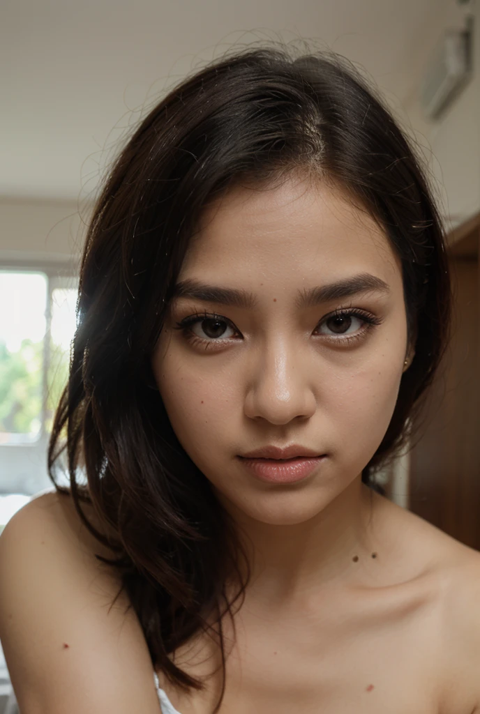 futuristic modern penthouse apartment, dappled sunlight, lovecraftian aesthetic, clean, sharp angles, LED lights, fluffy carpet, portrait photo, slow motion, beautiful young woman, paintjunkbunny, (small breasts:0.7), (smiling:0.7), female orgasm, cat eye eyeliner, nose piercing, face close up, evocative pose, (wearing [tankini:tanktop:0.2]:1.2), butterfly print, dark, low lighting, portrait, hyper detailed, detailed face, POV, by lee jeffries nikon d850 film stock photograph 4 kodak portra 400 camera f1.6 lens rich colors hyper realistic lifelike texture dramatic lighting unrealengine trending on artstation cinestill 800 zeiss_style, <hypernet:LuisapPhotoclarity_v1:0.4>