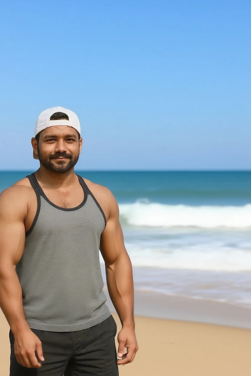 foto de un impresionante y guapo hombre mexicano de 38, Brown eyes, Cabello ????? corto desordenado y ventoso, volteando el cabello, primer plano ampliado en retrato de recorte apretado, caminando por un (Paradisiacal beach scene:1.2) Vistiendo un (pantalones de lino sin camisa:1.3) (Zapatillas de playa en su mano:1.3) (Lighting-gold:1.2) detalles de fondo de objetos de primer plano (obra maestra:1.2) (fotorrealista:1.2) (bokeh:1.2) (Mejor calidad) (Escala de colores) (piel detallada:1.3) (intrincado) (8k) (HDR) (cinematic lighting:1.3) (Sharp focus), cabello desordenado y ventoso