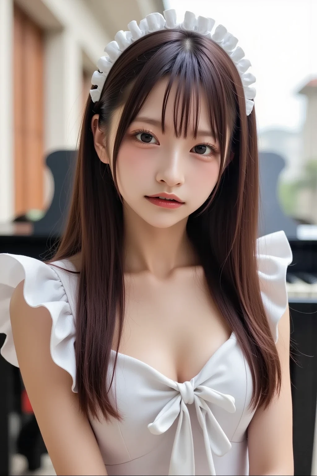 18 year old girl、Dark hair、Longhaire、Perfect litthing、超A high resolution、Upper body is shown、Looking at the camera、wearing bunny girl clothes、I have my hands on my chest、Inside the bar、