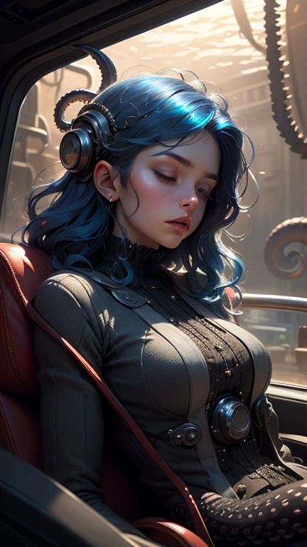 score_9, score_8_up, score_7_up, score_6_up, score_5_up, score_4_up, 1woman, moon background, reflective ground, abstract, a woman with blue hair and goggles on her head and a clock in the background with a clock, steampunk, a character portrait, rococo, 1girl, aqua eyes, aqua hair, breasts, cleavage, eyewear on head, fingerless gloves, gloves, goggles, goggles on head, lace, lace trim, lips, long hair, looking at viewer, makeup, sitting, solo, steampunk, striped, sunglasses expressiveH