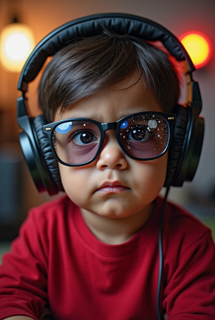 An image of a boy with headphones and a Nike blouse With a lacoste cap and Juliet glasses