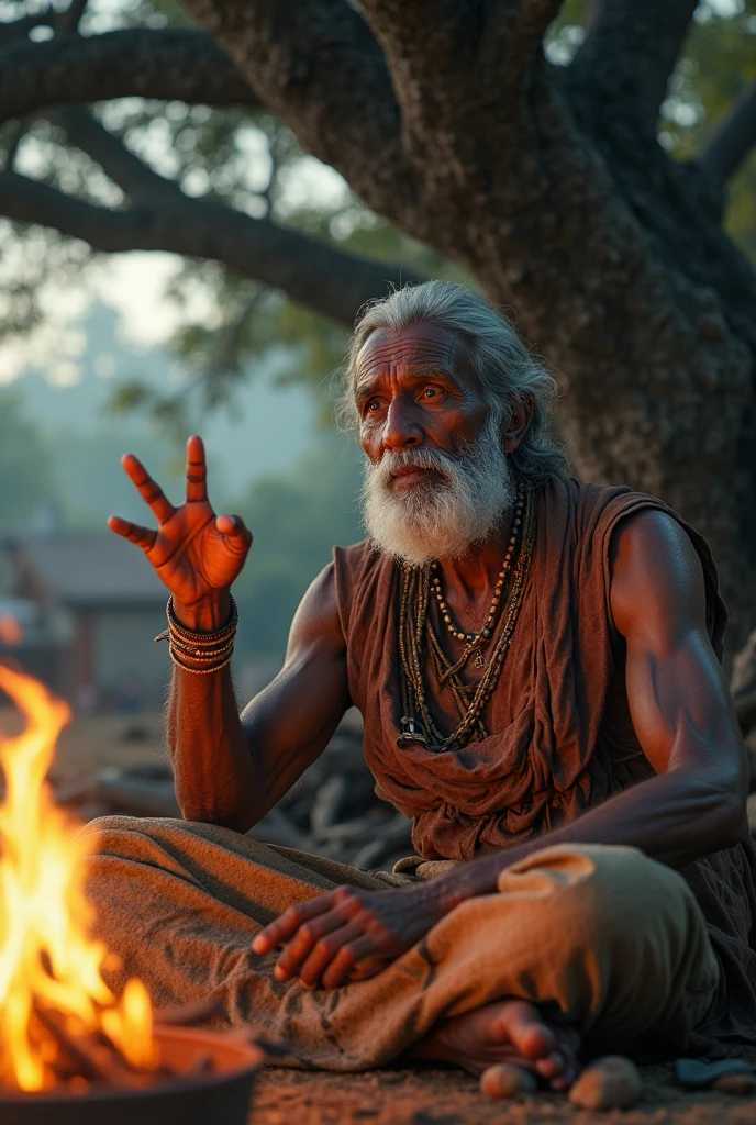 Depiction of an Aghori consuming human flesh.
