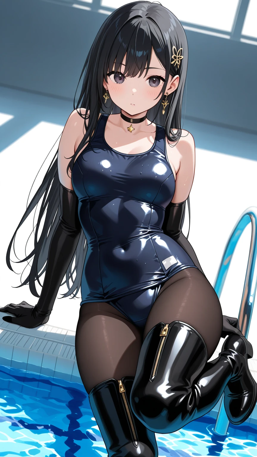 ((trap)),otokonoko,(best quality,32k, masterpiece,super detailed skin),black hair,Confused eyes,((oiled skin)),((Sweatだく)),Swimsuit, dirty look,((Sweat)),,half open mouth,Spread your legs、sit,Mokkori,