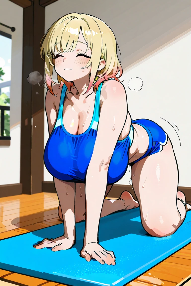 Artoria、(NSFW)、(arms behind head)、(armpit pose)、small breasts、(Sweat)、(vapor)、(laughter)、(embarrassing)、(blush)、Photoreal、 Miles looks coy in a blue latex micro bikini、erotic body、over knee socks、globe stiletto heels、(Uterus)、(love juice)、(urethra)、church、spread your legs、(squat)、(open your legs)、(squat)、(squat)、(Front view)、