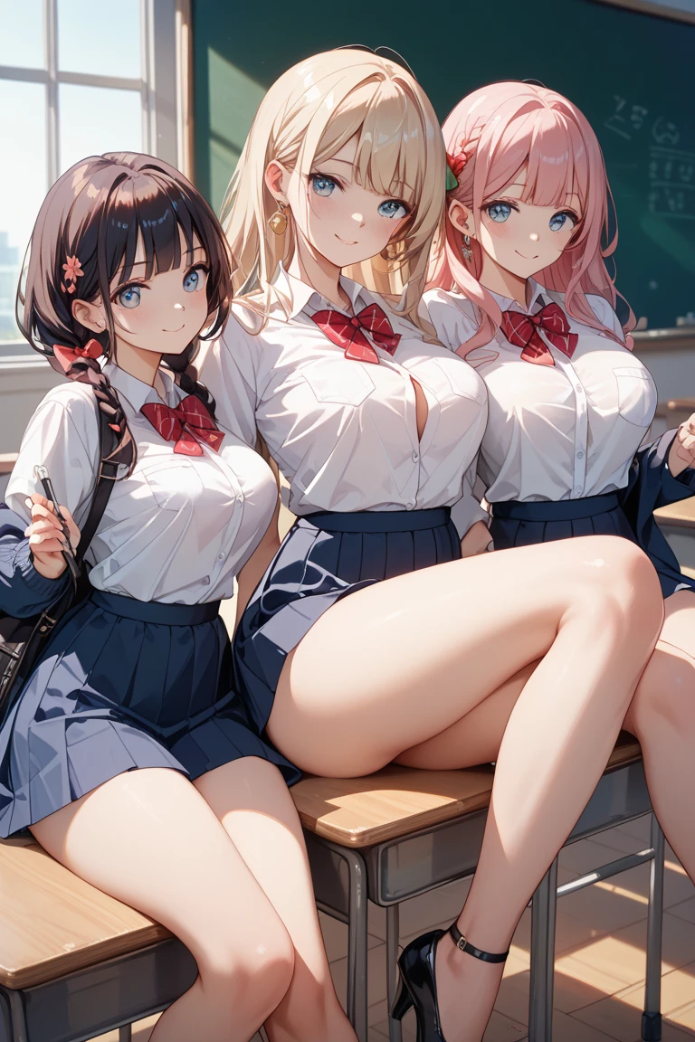 Texture CG, ((Ultra Detail Art)), ((​master piece)), (extremely details CG),1girl,solo,(nsfw:1.1), school gal ,school gyaru ,naughty gyaru,((((school unifrom))),skirt ,(((pleated micro skirt)))),(white shirt),(spread legs standing with cheerleader pose), beautiful legs,beautiful breasts,slim legs,slim thighs,slim waiist,slim buttocks,(pussy visible through ass from below),(panty shot),(wind lift), (tiny miniature microbikini),(see through white bikini),(clitpussy1,pussy peek,microbikini wedged in vulva,clitoris slip,big erect clitoris,very lowleg),long hair, blonde hair, brown hair, pink hair, silver hair, Curve, Beautiful detailed eyes , gleaming skin, bracelet, ,hair ornament, hairclip, jewelry, open mouth ,light smile, embarrassed:1.4,