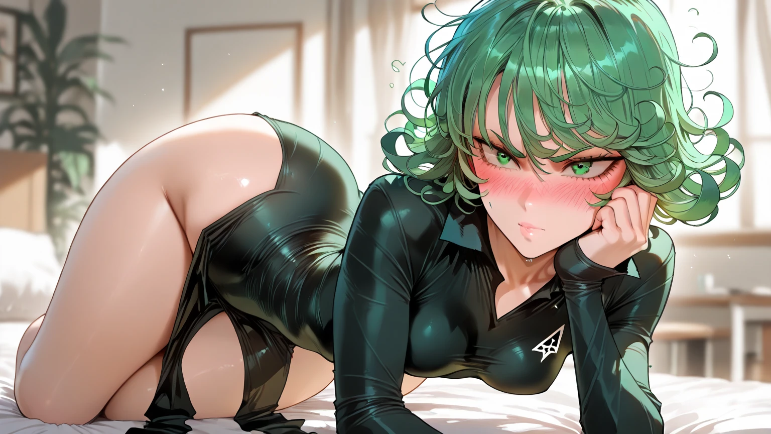 masterpiece, highest quality, Very detailed, Detailed eyes、Beautiful Eyes、Detailed Background, girl, Pale skin, 長いEyelashes, Purple Eyes, Eyelashes、Clear Eyeshadow, Green shorthair、light makeup,Green Hair、Red cheeks、excited、sexy、stage、とてもLarge Breasts、Bunny girl、Saggy breasts、valley、slouch、Looking up、Tempting、back、Upper Body、The gaze of the viewer、slouch、Invite a man、Bundle、Big Ass、Spread your legs、Bunny ears、whole body、Black heels、underwear、Large Breasts、Intense movement、Insert、股にInsert、Mating with a man、Sex、SEX、Pant voice、Panting