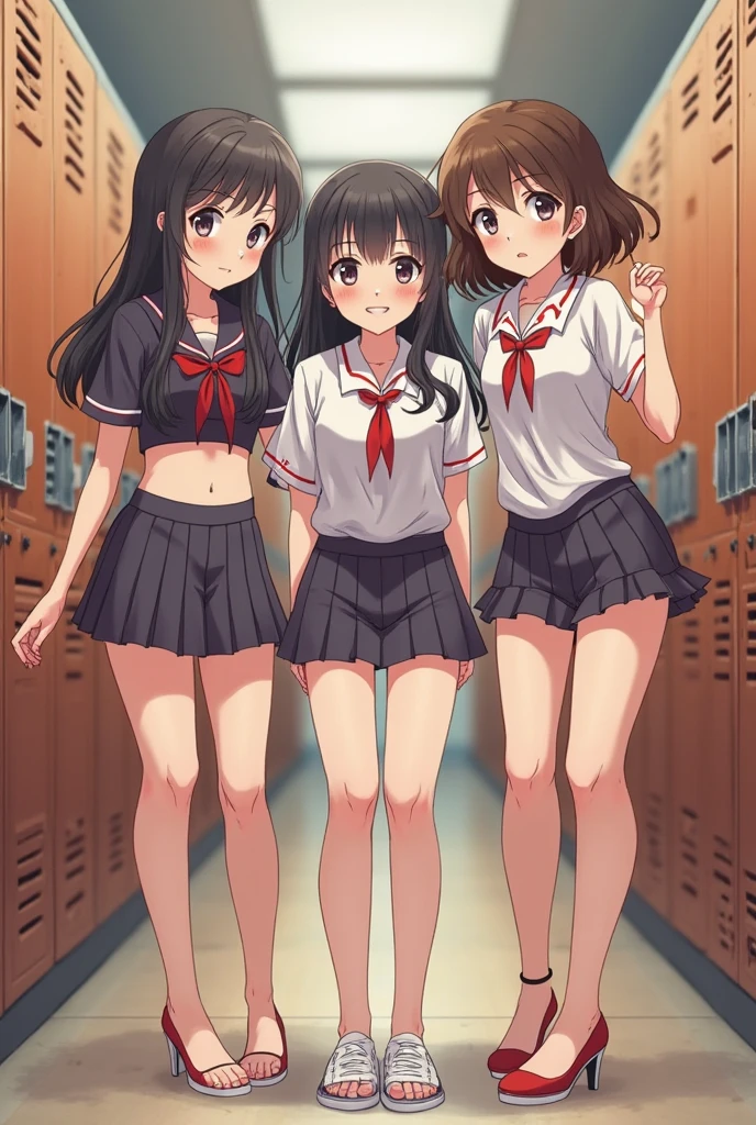 Three happy girls were sitting on the stone steps, Take a full body photo、Have fun and laugh、She was wearing a white blouse, Vans sneakers, Red checked skirt、White sneakers, Black Hair, detached houses, Flowers,Happy girl with round face, Big eyes, Long eyelashes, Full-body display、Detailed Private Parts、Hairless、Detailed female genitalia、Spread your legs、真From below、I see your genitalia、highest quality, Ultra-high resolution, (Realistic: )2D official style cel animation,((Like Hayate！Three girls sitting in a row。))mini skirt,summer shirt,(no panties),loose socks,sneakers,Full body portrait,(From below),Station stairs,sunny,Troubled face,Spread your legs, nsfw,