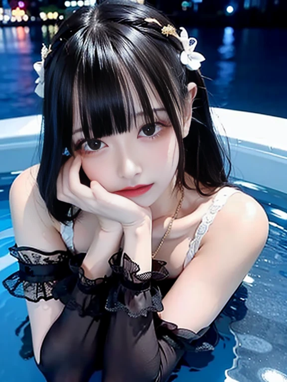Diffuse lighting、 Highest quality, High resolution, unity 8k wallpaper、Supersaturation, Japanese、1 female、23Year、Synchronized swimmers、World Congress、Serious expression、Colorful costumes、The whole body is in water、Pool、Sparkly sexy bikini、Artistic Swimming、
(jirai type girl:1.2)
