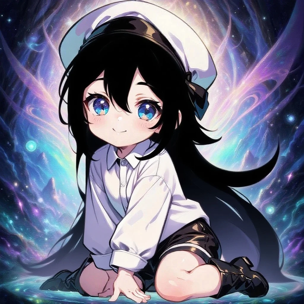 <lora:wedjigamja:1>,1girl, on the paper airplane, sitting, white seagull, yellow star, dark night,ocean, star ocean,illustration,blue hair