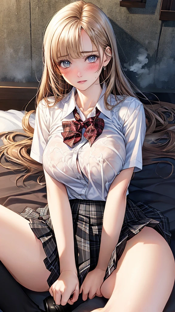 26 years old,curvy,oval face,aggressive gyaru,sweaty,vulgar thong,spreading pussy,school cardigan,white shirt,checked skirt,bow tie,naughty bikini,pubic hair,huge breast,on double bed,lying on back,,vaginal penis,having sex,disheveled clothes,1woman,cum in pussy,bukkakeeyelash,earring,glossy lips,look at viewer,(blushed),troubled,sweaty,humid,,pov missionary position,