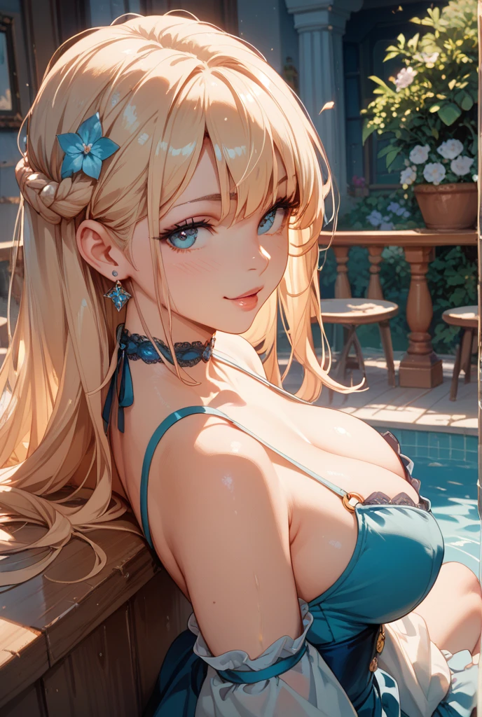 1-girl, solo, femenine body type, green and blue eyes, heterochromia green-blue contact lenses, perfect eyes, ultra detailed eyes, light blonde curly long hair, light blonde curly hair, big ass, average breasts, better eyes, naughty smirk, dominant, lip filler, plump lips, exquisite and complete facial features, glowy skin, glowing skin, large eyes, long eyelashes, long lashes, solid circle eyes, pink clothes, pearls, (masterpiece), (detailed), perfect, detailed face, highres, (best quality) , (high quality), (high definition) , gentle smile, cheek blush, surrealism, parallel shadow, 8k, ultra detailed, under water, siren, surrounded by sea life, aquamarine, siren-like features, under water fantasy