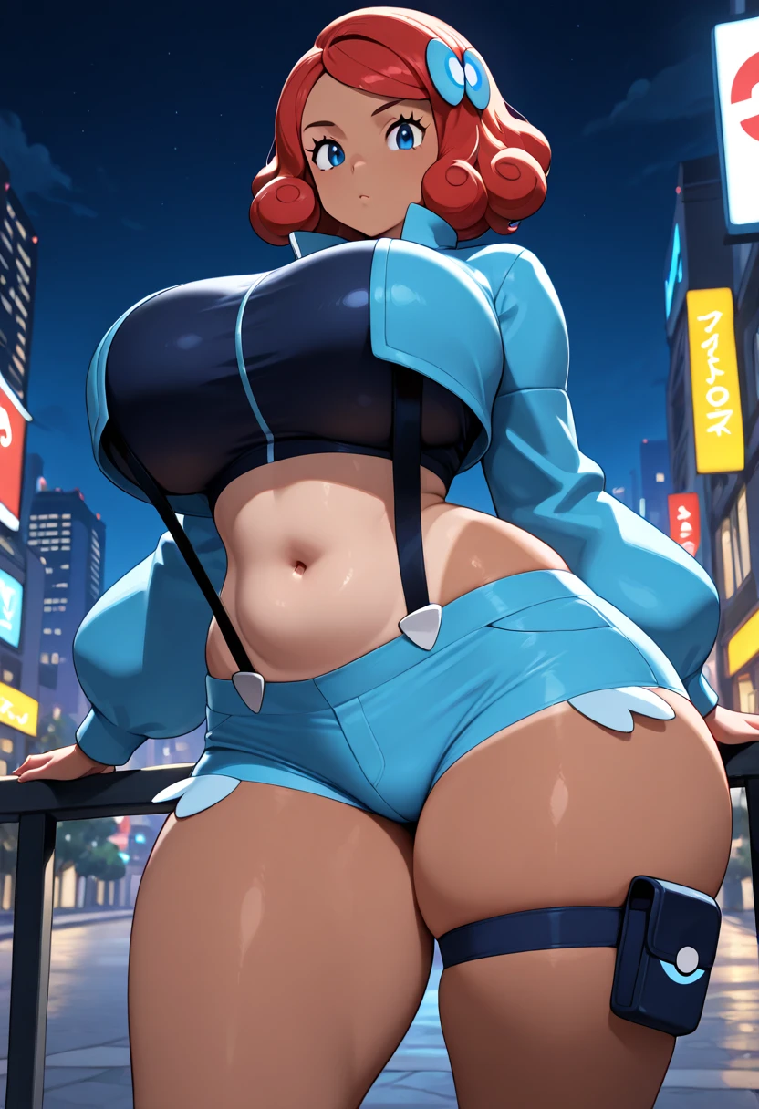 (ultra high definition), (maximum quality), (cinematic), (8k), (Jessie/Rocket Team/Pokémon), (identical to the cartoon), (identical face), (identical hair), (alone), ((full body)), (very detailed face), (very detailed eyes), (realist eyes), (perfect body), (studio lighting), (front view), (ticker hips), (thick thighs), (sexy), (malicious smile), (soft skin)