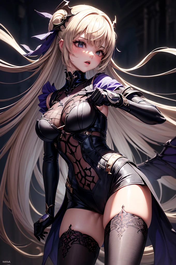 best qualityer, super detaill, work of art, ultra HD, 8K, 1 girl, focus on the girl, Ahri KDA The Baddest, League of legends, sexy e sensual, on the bed, showing off your thighs, emphasis on the thighs.