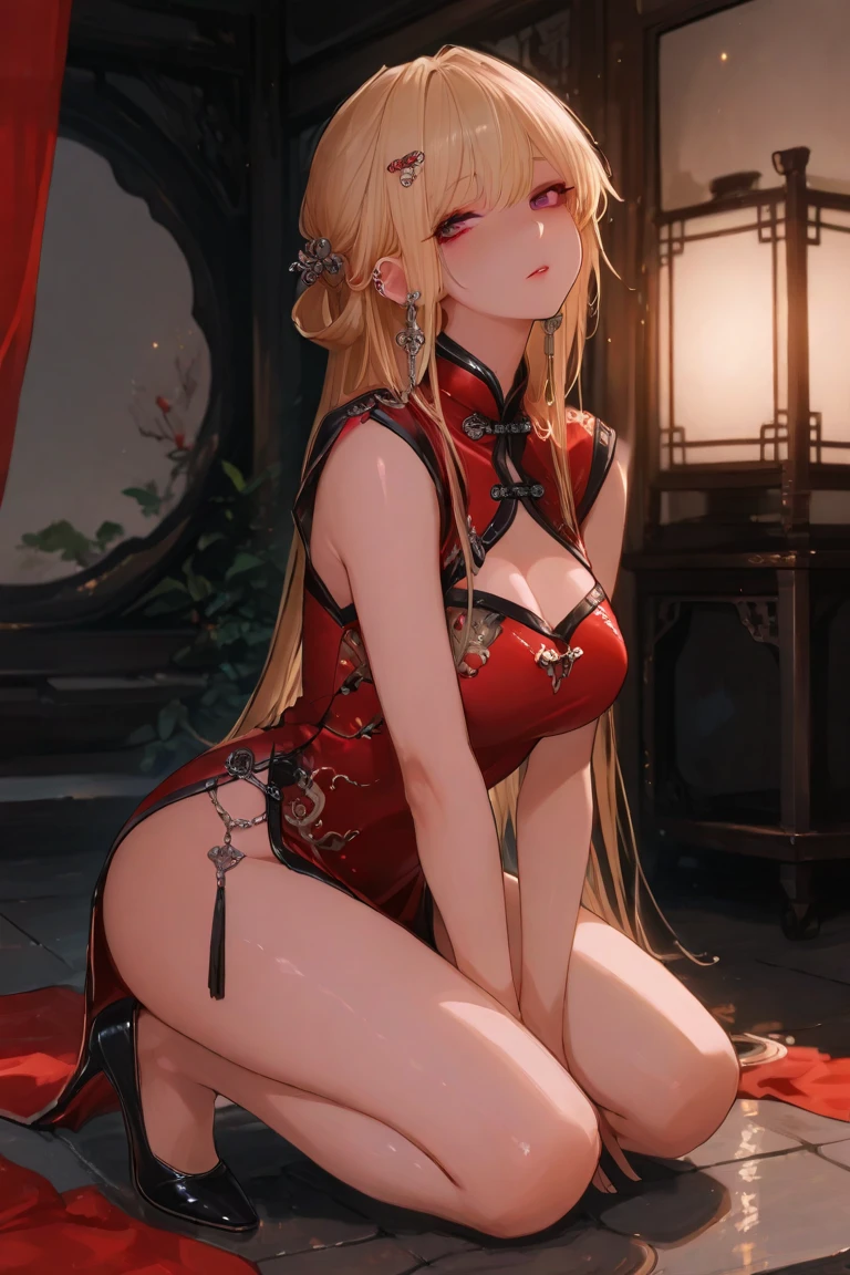 Unparalleled masterpiece, ultra-realistic 8k CG, perfect artwork, 1girl, extrmly close-up shot, (((perfect female figure)),, (((hands and knees on the floor on all fours)), on all fours, (from behind)), beautiful ass, ((buttocks facing straight back)), ((translucent underwear)), (very thin underwear), ((black knee high stockngs )), the pubic area stands out clearly, pay attention to the details of the picture. This official art Unreal 8k wallpaper is a super detailed and beautiful masterpiece of the highest quality. The use of dynamic angles shows the elegance and romanticism of the image. The figure has large breasts, no panties, and camel toes". ((Chinese dress)), thin waist, Chinese god, (((crotch open)), (underwear visible), ((black knee high stockngs)), seductive posture, sexy pose, attractive, clean, beautiful face, pure face, thin skin, ridiculously long hair, goddess, shiny skin, skin dentation, delicate patterns, intricate details, (rich: 1.4), Fantasy, God, Clean, Rich, Prestige, Fantastic, Supreme, Vertex, Paramount, Goddess, Lace, Lace Trim, Delicate Pattern, Shiny Skin, Gold, Royal, Queen, Supernatural, Phenomenal, Wonderful, Spotlight, Highly Detailed Face, Super Idol Face, Messy Hair, Perfect Lighting, (Detail Light), ((Very Delicate and Beautiful)), dramatic_shadow, ray_tracing, seductive smile, ((full body, viewer look, strap heel, POV)), ancient chinese background, chinese pattern, shawl, feather robe, hanf, detailed clothes, chinese pattern dress, (indoor + dark atmosphere + chinese courtyard + pond + pavilion + peace + bridge +