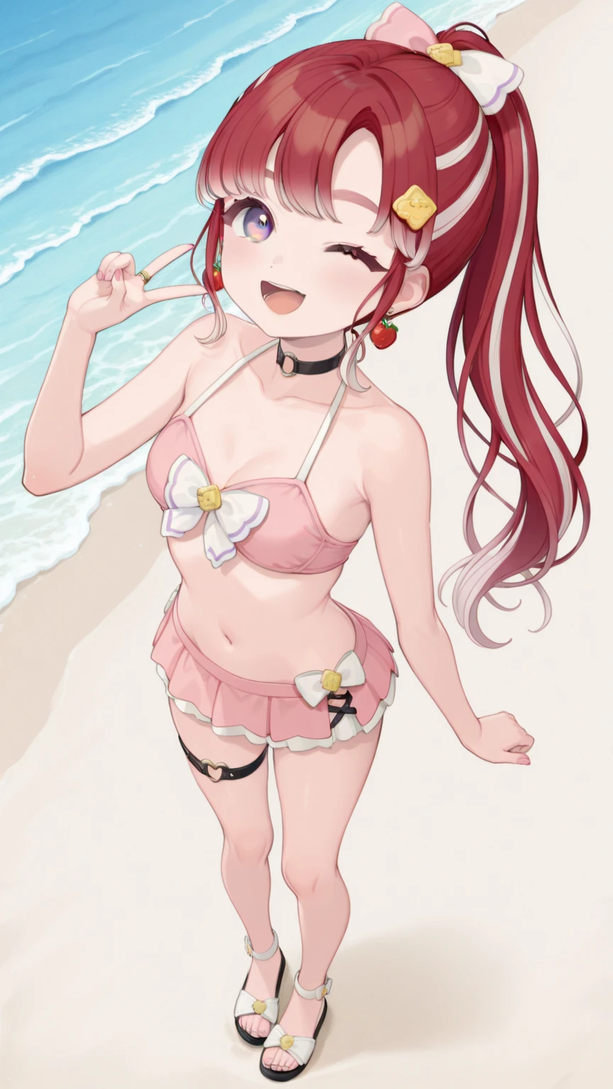 A masterpiece drawn with transcendent technology、1girl in、The bikini、Big sickle、a necklace,all-fours、Kamimei、Staring at me、Cute anime illustration、