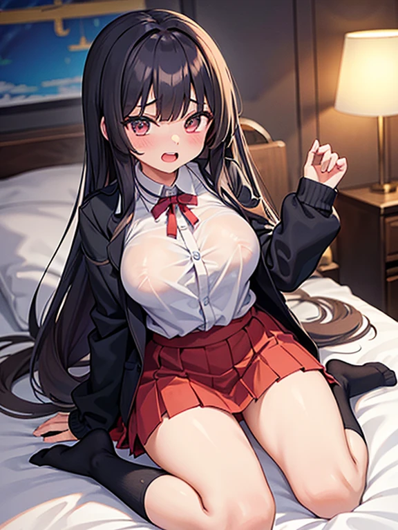 Highest quality, masterpiece, High resolution, alone, {Ryujo_Fleet Collection:1.15}, brown_hair, Twin tails,, mag de ama, visor_cap,, length_hair, blush, One person, Japanese_Clothes, Red Jacket Scroll, shikigami, skirt, , pleed_skirt、Pussy、Thick white love juice、Drip a large amount of love juice、Background Nature、Intense masturbation、Intense masturbation、blush、Close your eyes and scream、Sweat、Pleasure、Spread your legs、Spread your legs、orgasm、Pee、incontinence、Pussyに指を入れる、Touching the groin、sexual behavior、Sex、(Huge breasts:1.7)、Lace bra、Clothesが透ける、Nipples are visible through the,From below