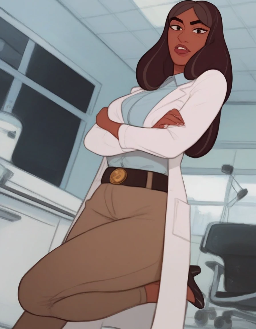 (masterpiece, best quality:1.2), balsamique, 1girl, solo, breasts, large breasts, volumetric lighting, (Susan Vandom), (brown eyes, long hair, blue hair, perfect body, brown skin, full body), (sexy Office Outfit), (hourglass figure, black slit skirt, tight white shirt, unbuttoned shirt, black bra, black tights, black pantyhose), short skirt, (suit), (white solid background:1.5), (realistic:1.2), (masterpiece:1.2), (full-body-shot:1),(Cowboy-shot:1.2), neon lighting, dark romantic lighting, (highly detailed:1.2),(detailed face:1.2), (gradients), colorful, detailed eyes, (natural lighting:1.2), (neutral standing pose:1.2), (solo, one person, 1girl:1.5),