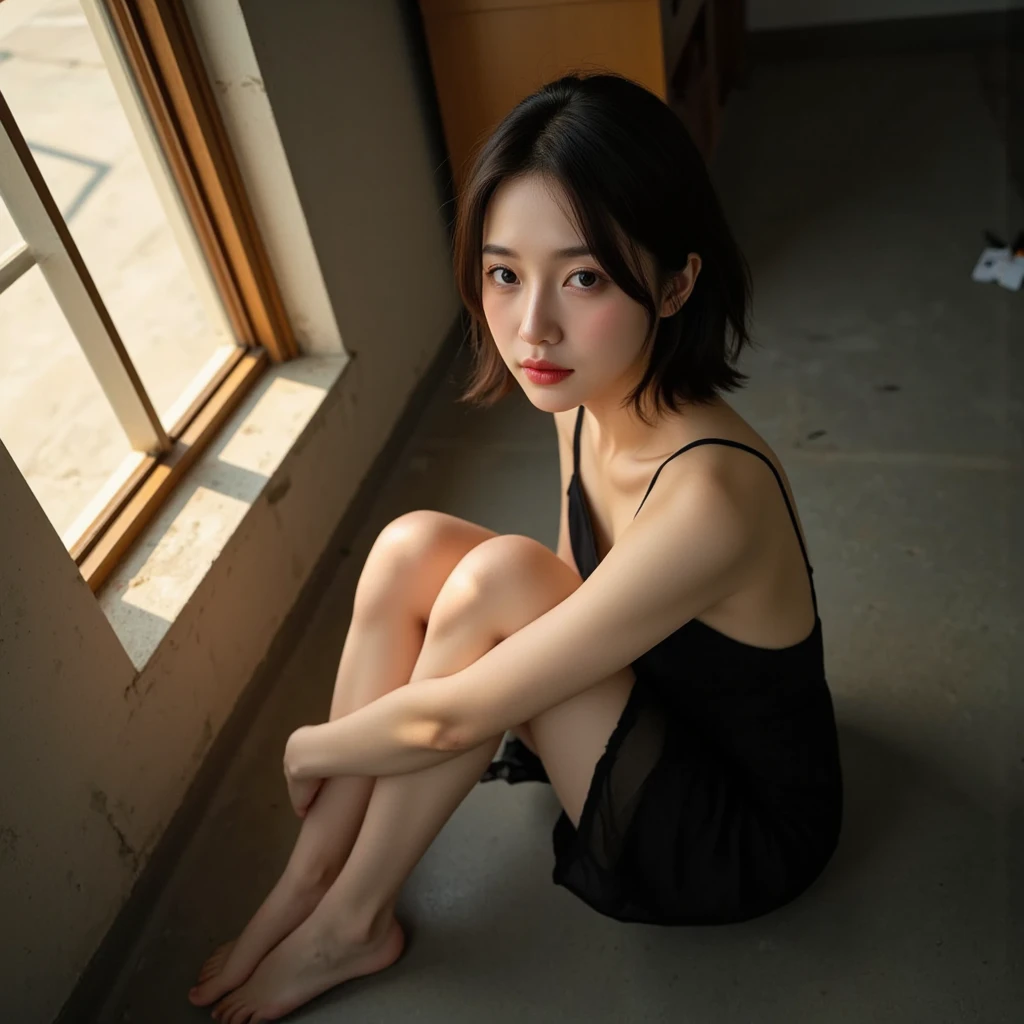lifelike,Beauty on the chair,Wearing white shorts,Chinese,Sexy,Legs open,The body is facing the picture,The focus is on the two thighs,White skin,short hair,Straight Hair,Put your hands on your head,Lift your feet up and touch your head