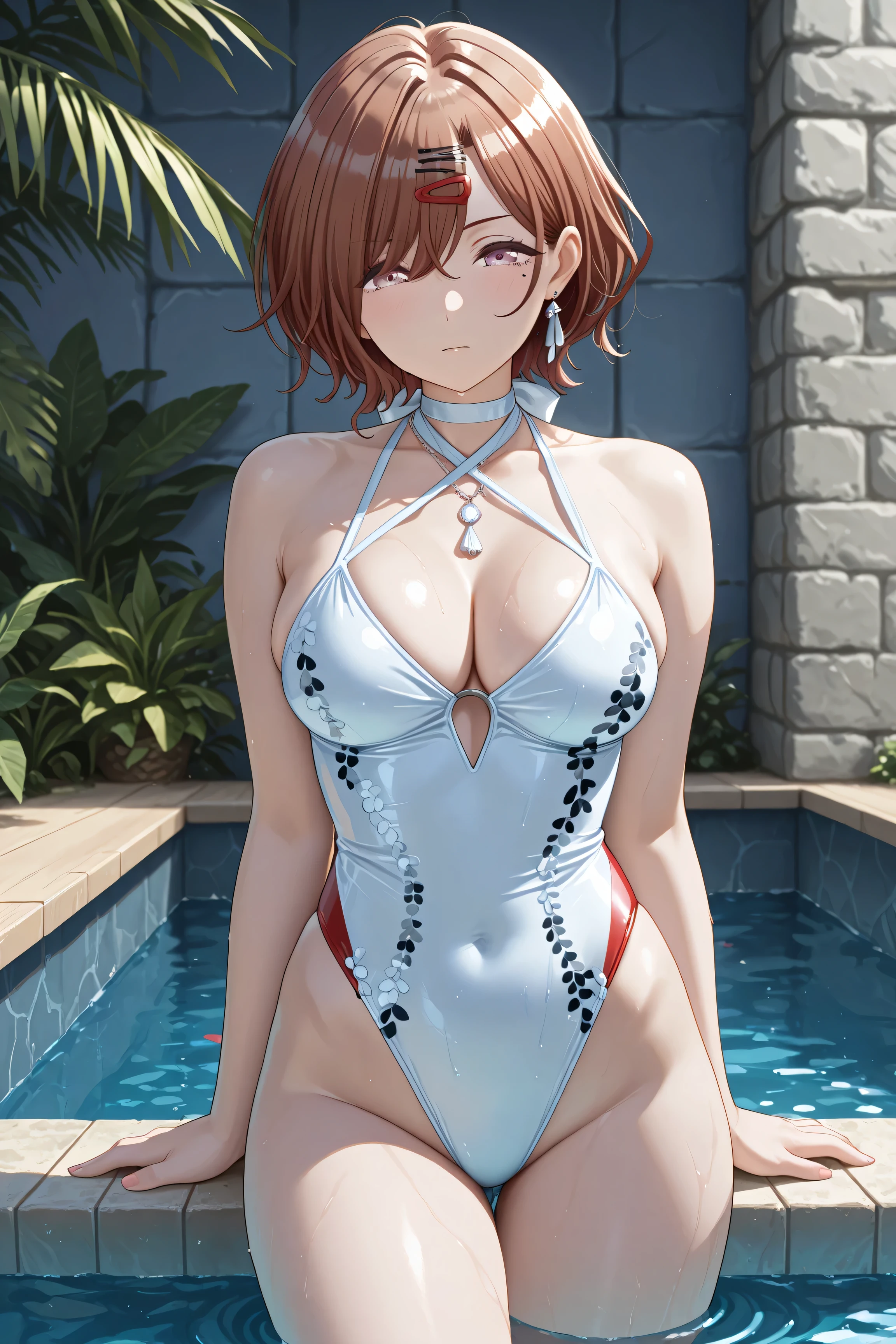masutepiece、Supreme Beauty、(Beautiful shaped breasts 1.3)、masterpiece, 1 girl, report, Swimming athletes、Sports、sunlight、slender body、beautiful belly、huge smile, high detail, depth of fields, 135mm, skin textured, Super Detail, high quality, award-winning, best quality, high resolution, 8k, white skin, Koi brown hair、handsome face、 Beauties、25 years old、1 person from Japan