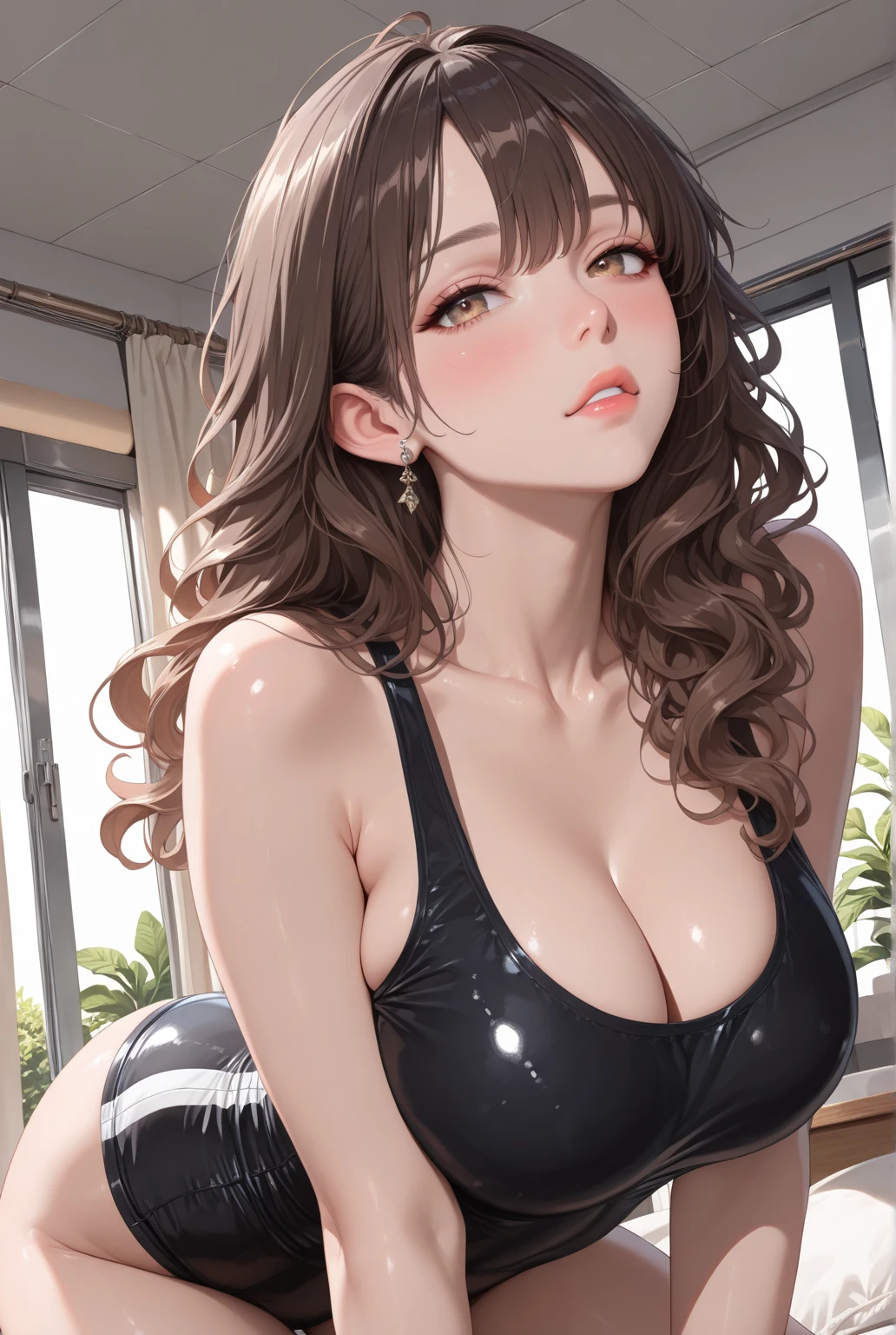 22-year-old russian girl,Raised sexy,drenched all over the body,clothes see-through:1.2,, E cup,Wet hair,The chest is huge, woman brown wavy hair and a ponytail. torn clothes. (pink summer tank top), damaged clothes, Cleavage, big breasts, exposed