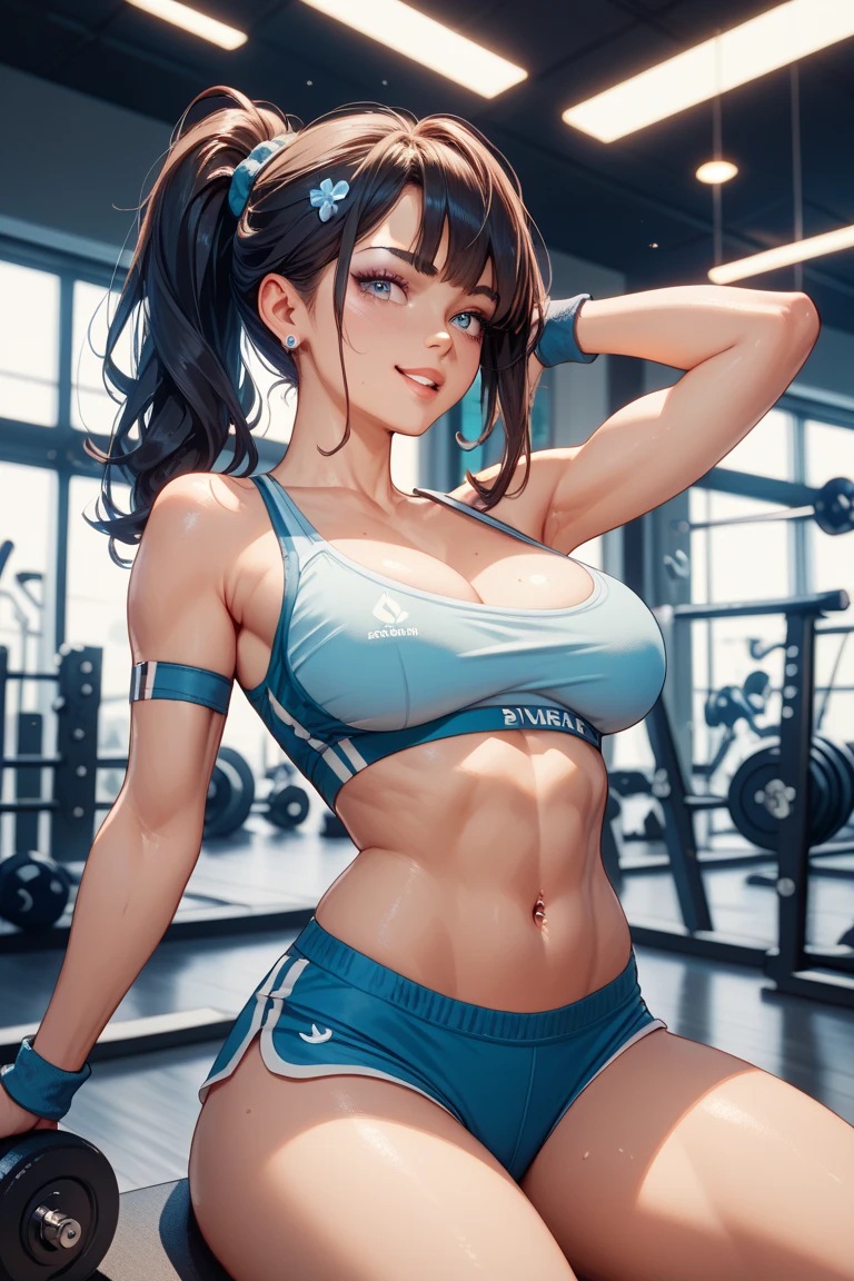 (8K，Ultra-detailed，Hyper photorealism，best masterpiece，nature，perfect work of art，perfect female body)，(((two cute girls)))，Standing in the gym wearing a micro bikini，Female fitness trainer，Stylish hairstyle，Elegant and sexy weightlifter，sexy exposed forehead girl，Put on sexy vacuum fitness beauty，Built-in thong，big cleavage，Stretch the meat，Improve sex appeal，It&#39;s a violent house，Full body shots