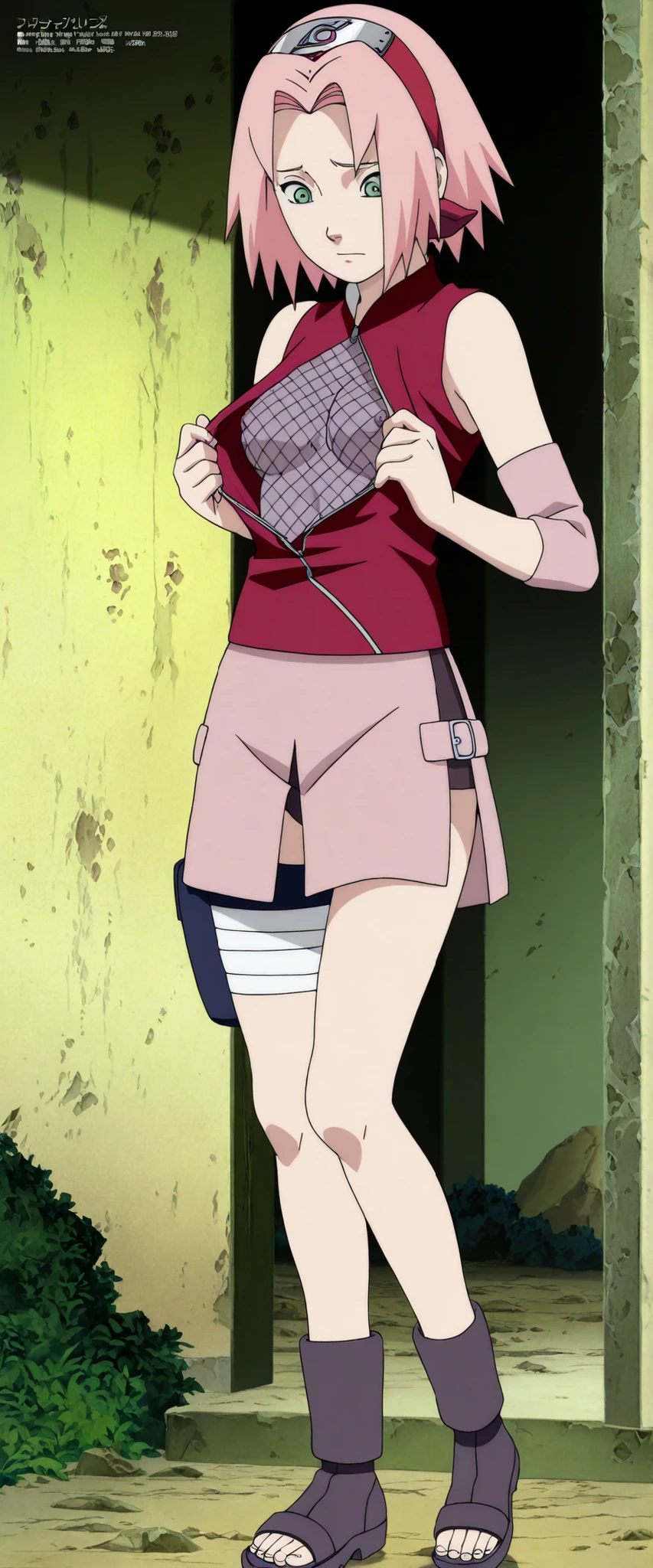 Sakura Haruno nude,wide hips,abdomen,sexy ,Show your armpits,jump,On the tree,NSTDA.(( naked,Torn shirt,full body,sleep, In the forest,open shirt,nipple)), blushing, sexually aroused
