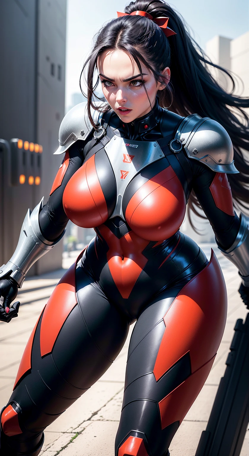 A BUSTY MILF, CLOSEUP UPPER BODY,SOLO, ((COWBOY SHOT:1.6)), ((GIGANTIC IMPLANTS BREASTS:1.5)), ((CLEAVAGE TOP,11 LINE ABS:1.3)), ((WEARING OUTFIT METAL CRIMSON RED, WHITE, LATEX BLACK FROM OVERWATCH, IN FUTURISTIC ARMOR, GIRL IN MECHA CYBER ARMOR:1.5)), (ATHLETIC FEMALE BODY SHAPE:1.5), (CLEAN GLOSSY BODYSKIN:1.7), (LOOKING AT VIEWER:1.6), (BACKGROUND FUTURISTIC SPACE STATION:1), (PHOTOREALSITIC:1.4), (ULTRA-DETAILLIERT), (TOP-QUALITY), (BEST SHADOWS), BRIGHT LIGHT IN ROOM, HYPER TEXTURE, (4X MSAA), ((UNREAL ENGINE 5 RENDER)), (NEON), PHYSICALLY-BASED RENDERING, ULTRA HIGHT DEFINITION, 16K, 1080P.