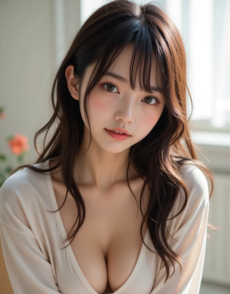 masutepiece, Best Quality, Illustration, Ultra-detailed, finely detail, hight resolution, 8K Wallpaper, Perfect dynamic composition, Beautiful detailed eyes, Nurse uniform,Medium Hair,Small breasts natural color lip, Bold sexy poses,Smile,Harajuku、20 years girl、Cute、Sexy shot looking at camera